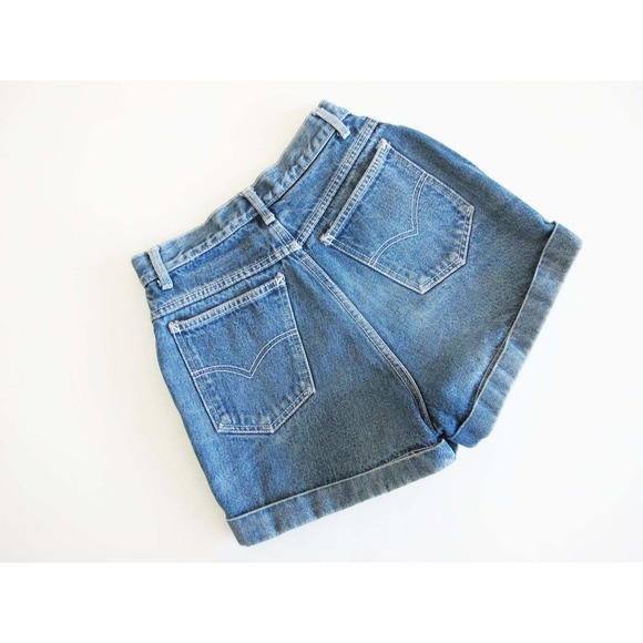 Vintage 90s 2000s Anchor Blue High Waist Denim Shorts 24 XS S - Picture 2 of 3